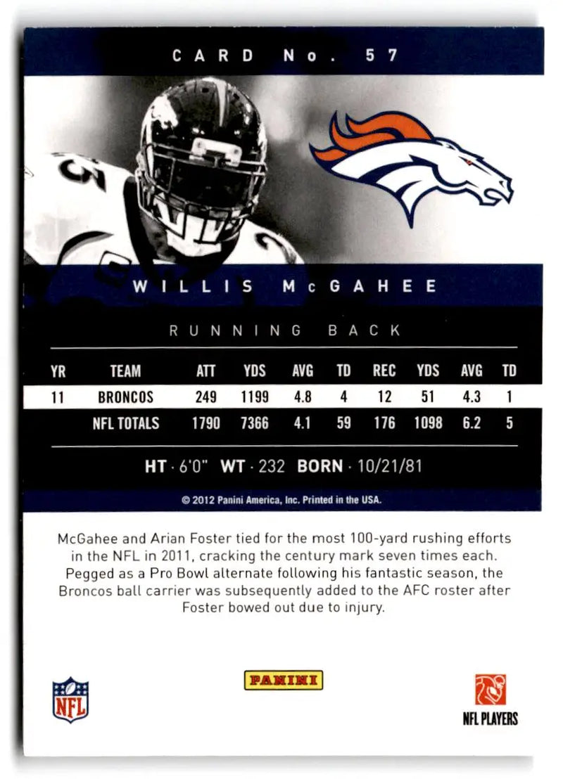 2012 Panini Prestige #57 Willis McGahee - Football Card Single