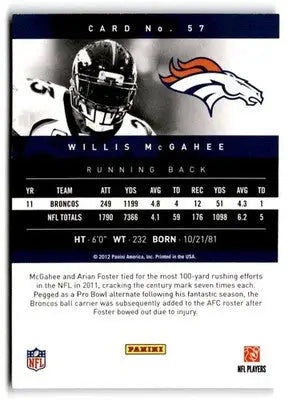 2012 Panini Prestige #57 Willis McGahee - Football Card Single