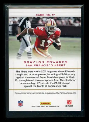 2012 Panini Prestige Braylon Edwards #17 Game-worn memorabilia Football - Sports Memorabilia