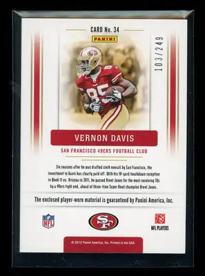 2012 Panini Prestige Team Foundations Vernon Davis #34 Player-worn 103/249 - Football Card Single