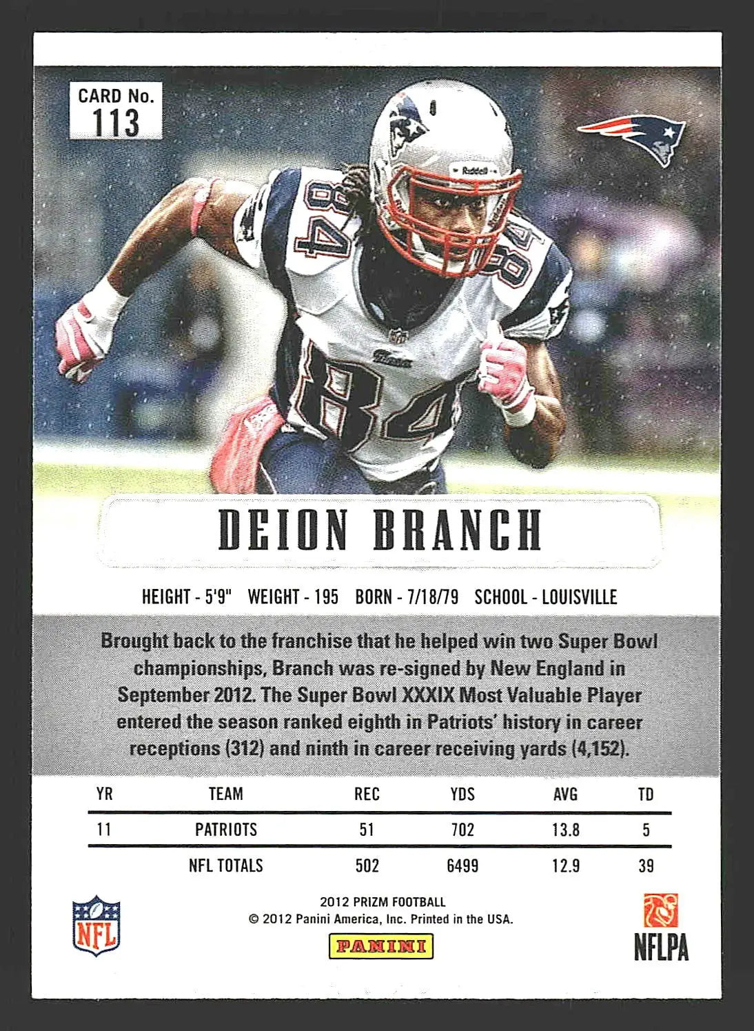2012 Panini Prizm #113 Deion Branch - Football Card Single