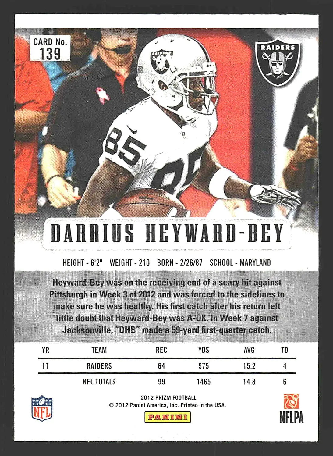 2012 Panini Prizm #139 Darrius Heyward-Bey - Football Card Single