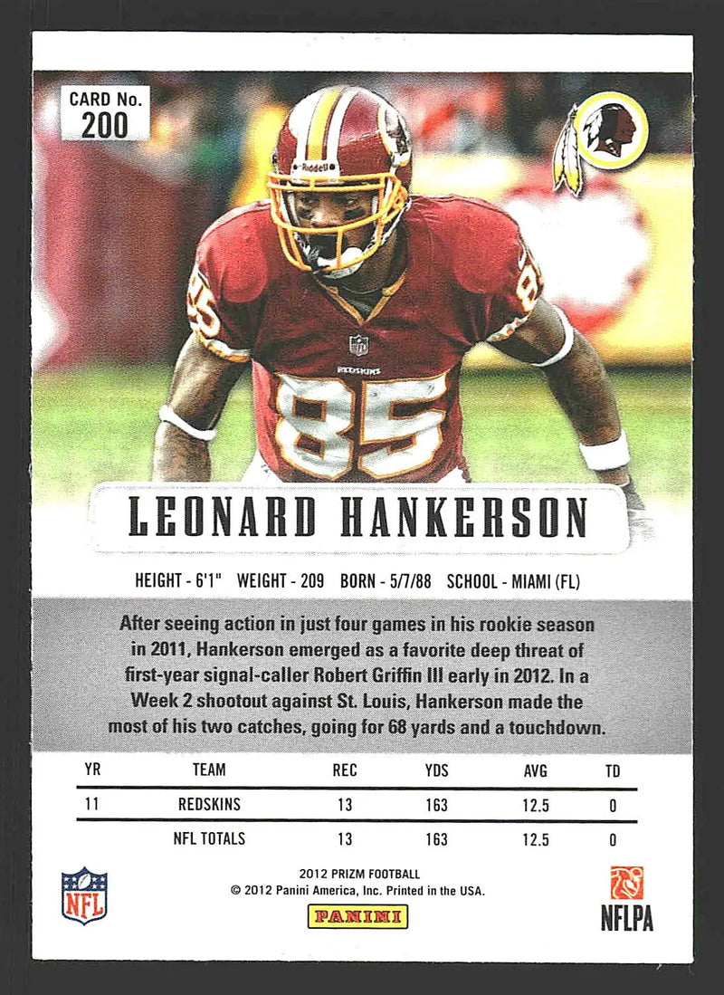 2012 Panini Prizm #200 Leonard Hankerson - Football Card Single
