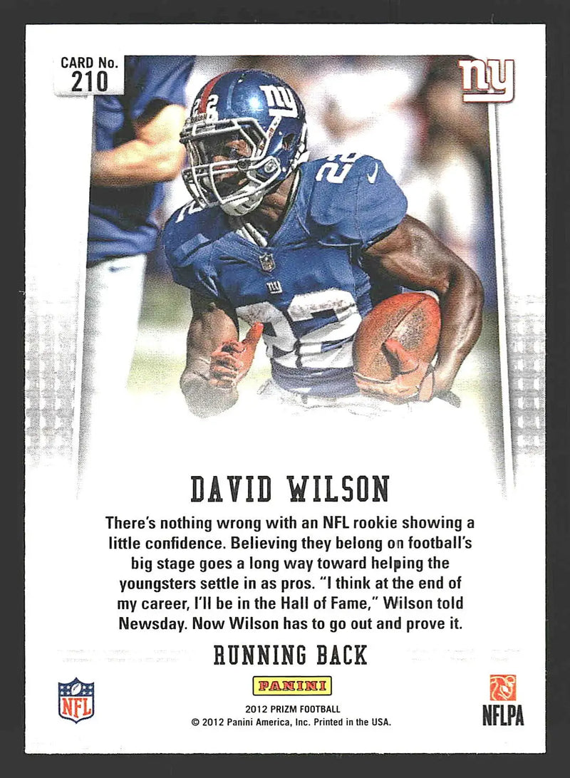 2012 Panini Prizm #210 David Wilson - Football Card Single