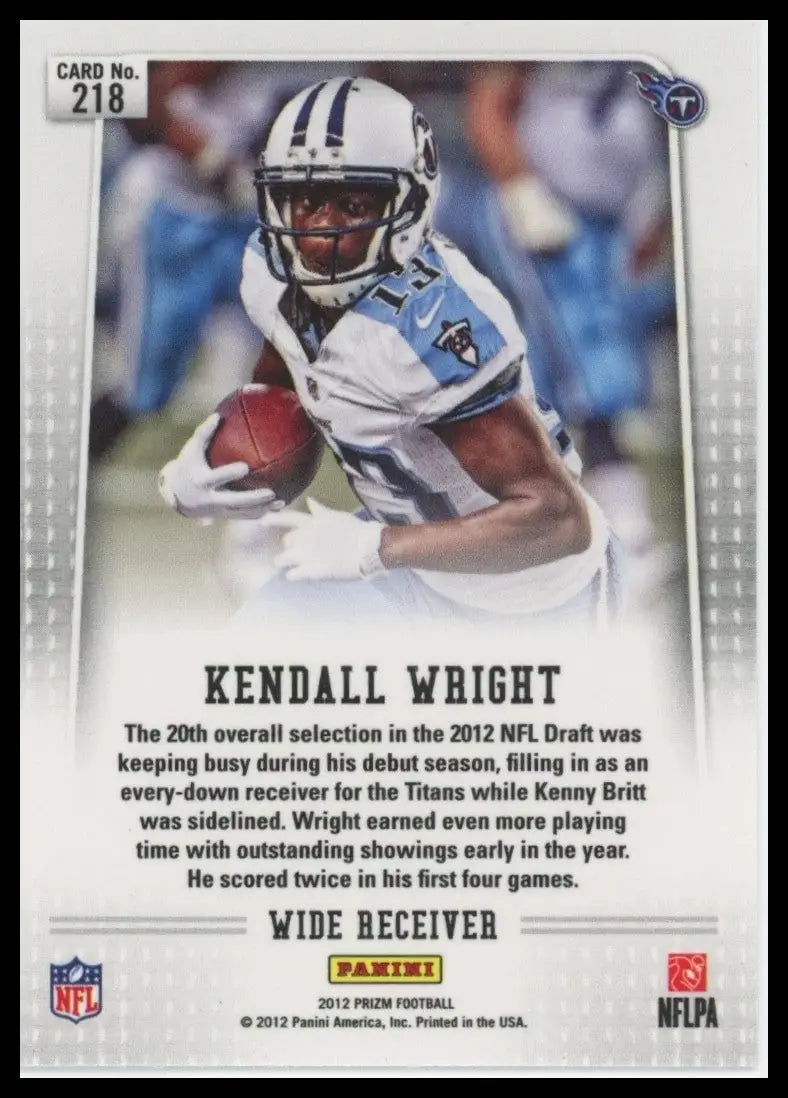 2012 Panini Prizm Kendall Wright Rookie #218 Tennesee Titans Football Card NFL - Football Card Single