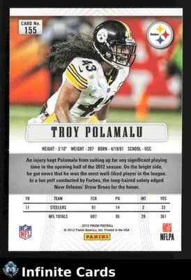 2012 Panini Prizm TROY POLAMALU #155 Pittsburgh Steelers HOF - Football Card Single