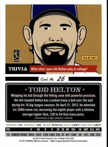2012 Panini Triple Play #26 Todd Helton NM-MT Rockies - Baseball Card Single