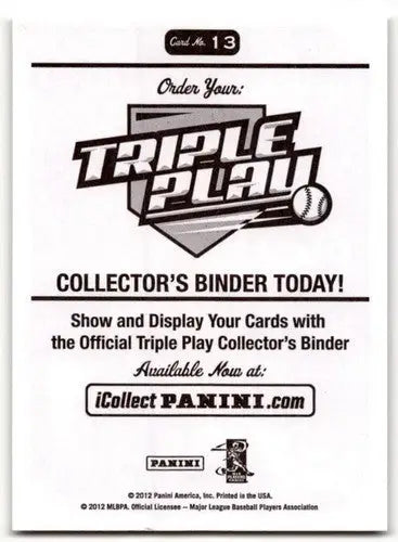 Baseball card promoting a collector’s binder with original gloss Panini Triple Play stickers