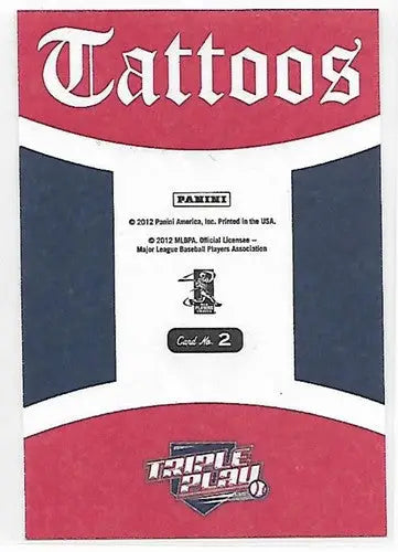 Back of Baseball Card from 2012 Panini Triple Play Tattoos Series