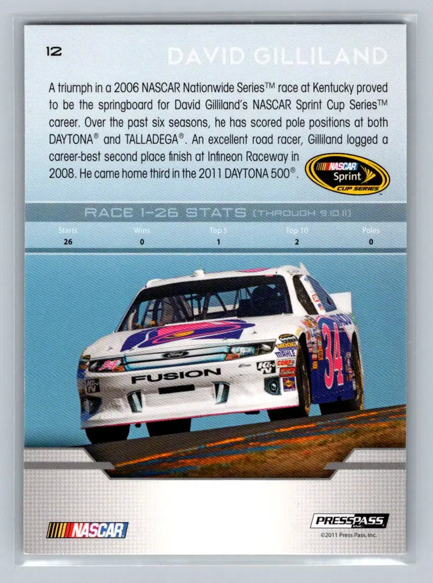 2012 Press Pass #12 David Gilliland Front Row Motorsports - Racing Card Single