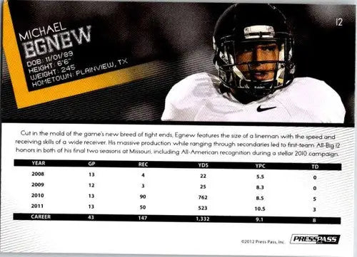 2012 Press Pass #12 Michael Egnew NM Near Mint - Football Card Single