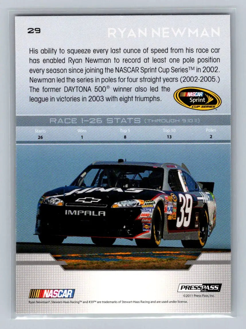 2012 Press Pass #29 Ryan Newman Stewart-Haas Racing - Racing Card Single