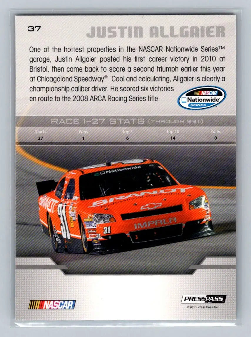 2012 Press Pass #37 Justin Allgaier Turner Motorsports - Racing Card Single