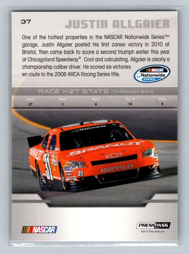 2012 Press Pass #37 Justin Allgaier Turner Motorsports - Racing Card Single