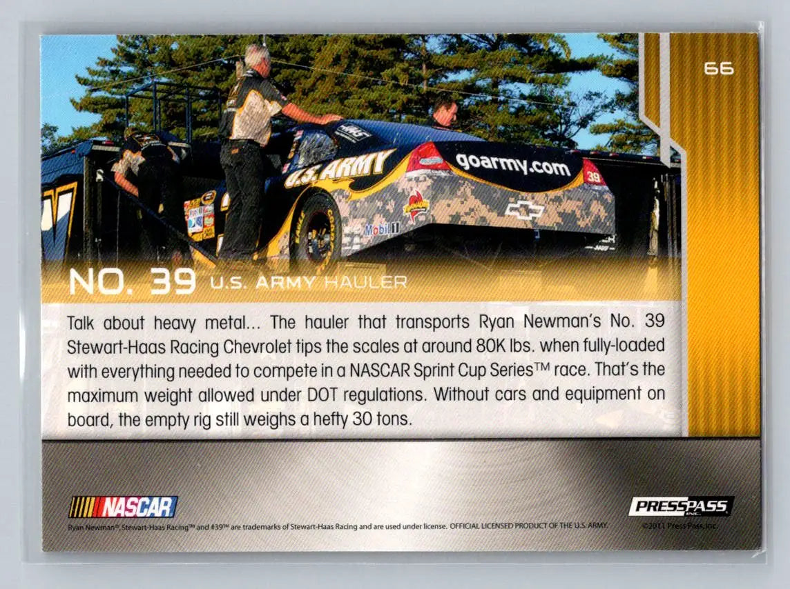 2012 Press Pass #66 No. 39 U.S. Army Hauler Stewart-Haas Racing - Racing Card Single