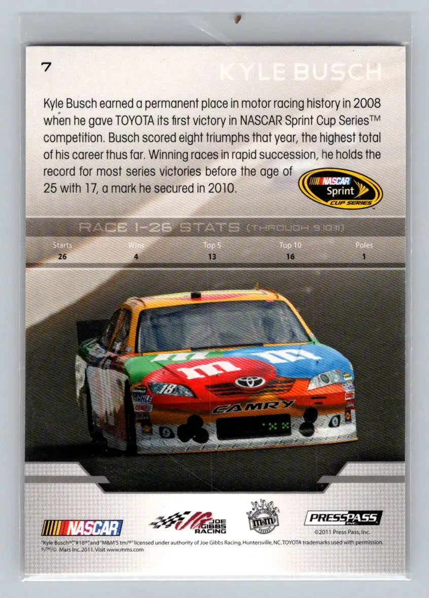 2012 Press Pass #7 Kyle Busch Joe Gibbs Racing - Racing Card Single