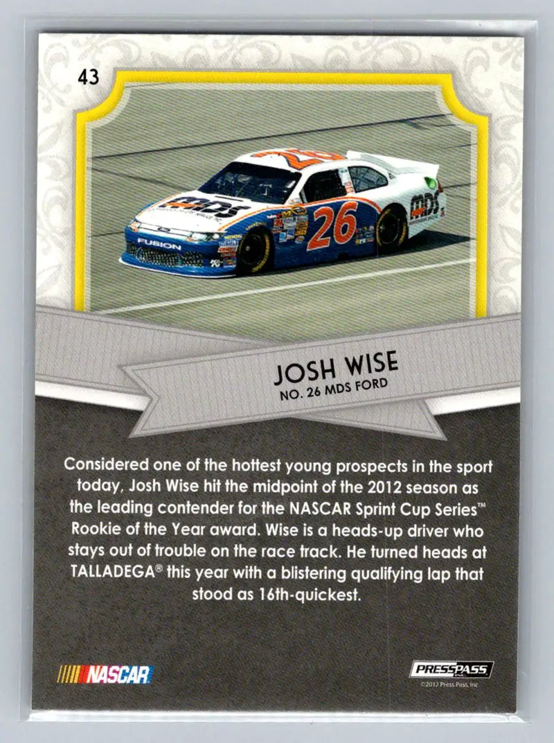 2012 Press Pass Fanfare #43 Josh Wise Front Row Motorsports - Racing Card Single