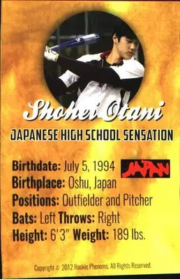 2012 Rookie Phenoms High School Sensation - Batting Gold #nno Shohei Otani - Baseball Card Single