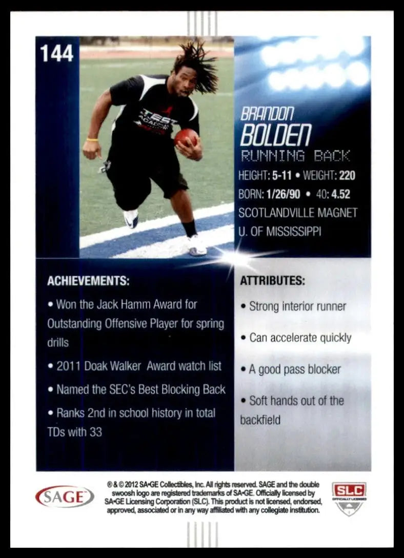 2012 SAGE Hit - Brandon Bolden #144 (RC)
