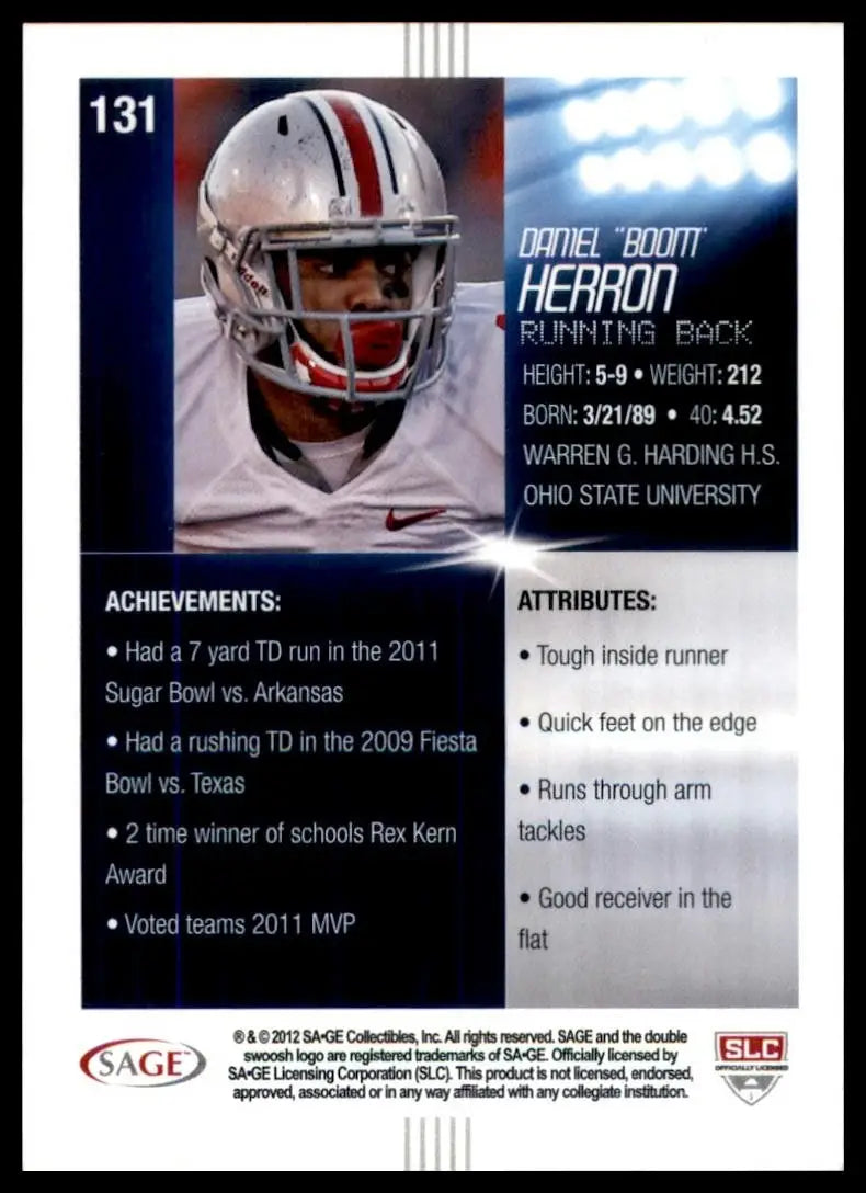 2012 SAGE Hit - Daniel Herron #131 (RC)
