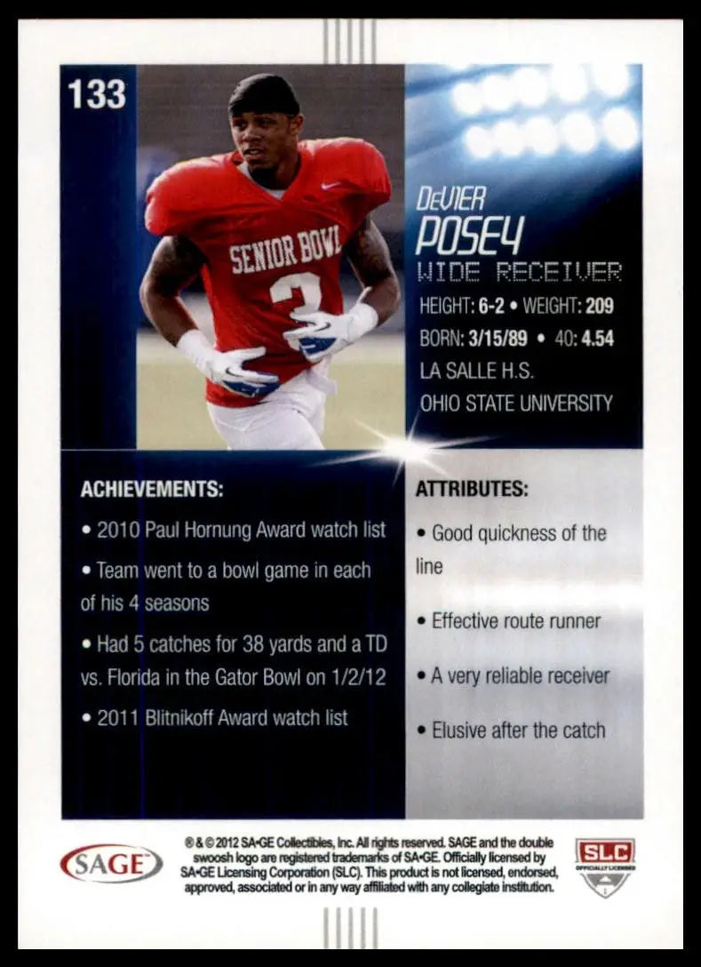 2012 SAGE Hit - DeVier Posey #133 (RC)