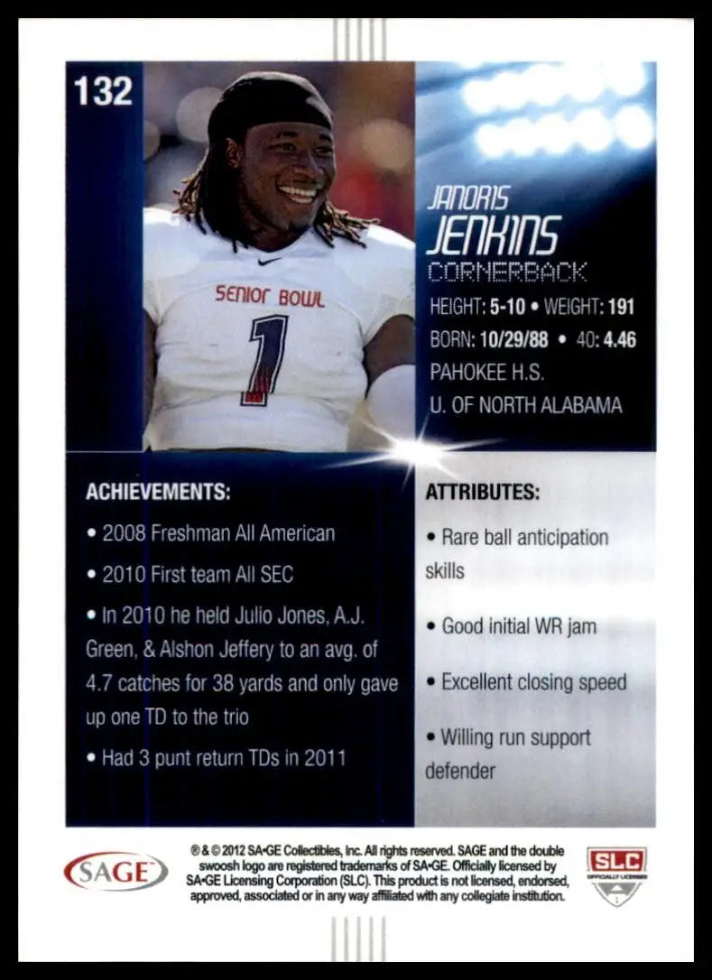 2012 SAGE Hit - Janoris Jenkins #132 (RC)