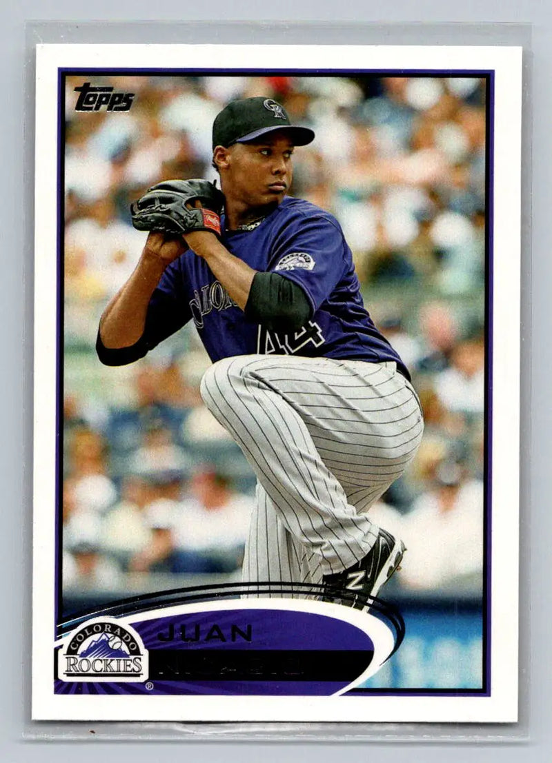 Baseball card of Juan Nicasio, 2012 Topps #112b featuring a pitcher for Colorado Rockies