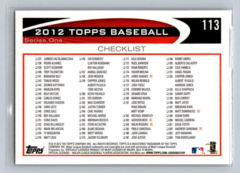Baseball card checklist for 2012 Topps #113 Craig Kimbrel Atlanta Braves trading cards