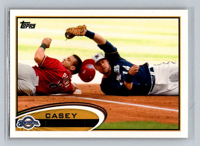 Baseball card featuring 136b Casey McGehee in a close play for the Milwaukee Brewers
