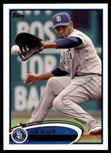 Original gloss baseball card featuring Jesus Guzman catching a ball, 2012 Topps NM-MT
