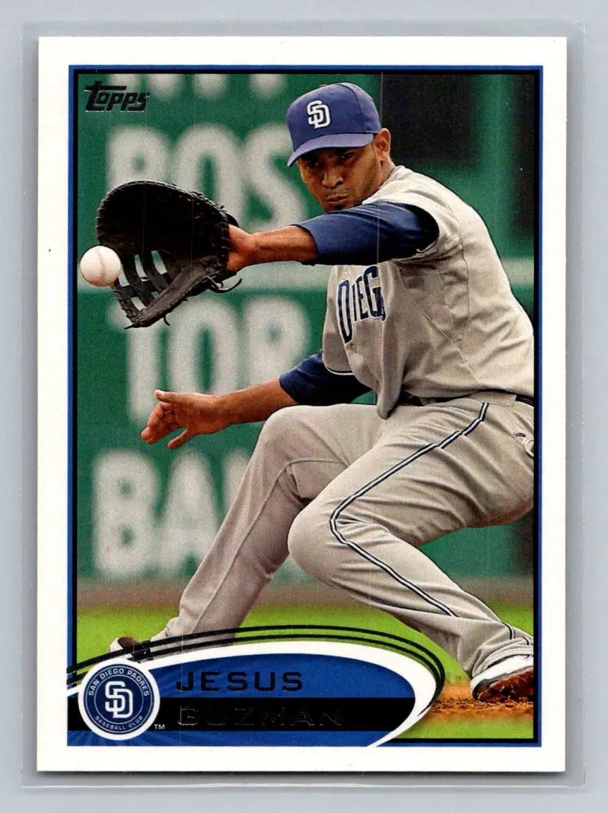 Baseball card of Jesus Guzman in action, 2012 Topps #14B, San Diego Padres