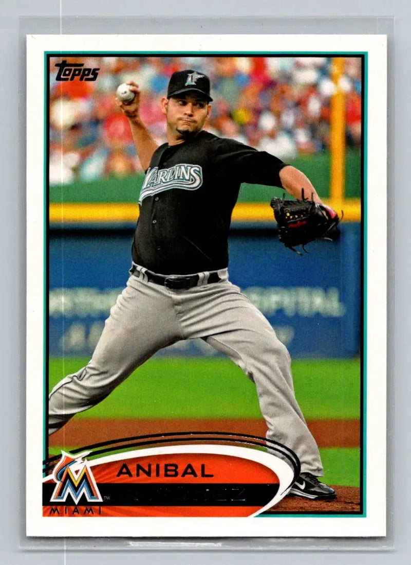 Baseball card of Anibal Sanchez from the 2012 Topps #157b Miami Marlins set