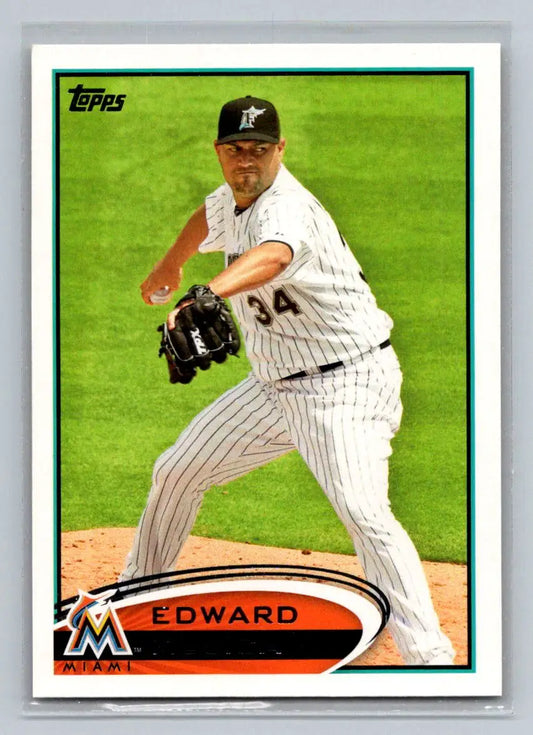 Baseball card of 2012 Topps #178a Edward Mujica from the Miami Marlins