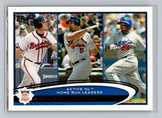 Baseball card of active NL home run leaders featuring Jones and Pujols from 2012 Topps