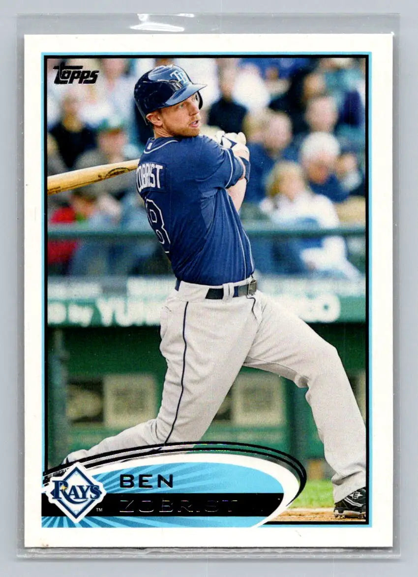 Baseball card of Ben Zobrist from 2012 Topps #195b featuring Tampa Bay Rays graphics