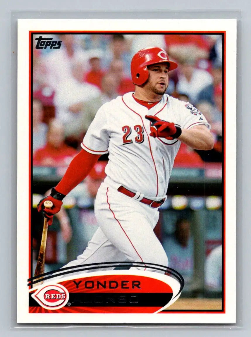 2012 Topps #19a Yonder Alonso baseball card featuring the Cincinnati Reds