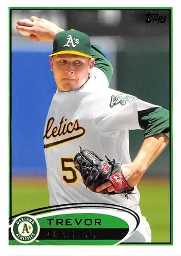 Baseball card of Trevor Cahill with original gloss from 2012 Topps NM-MT Athletics