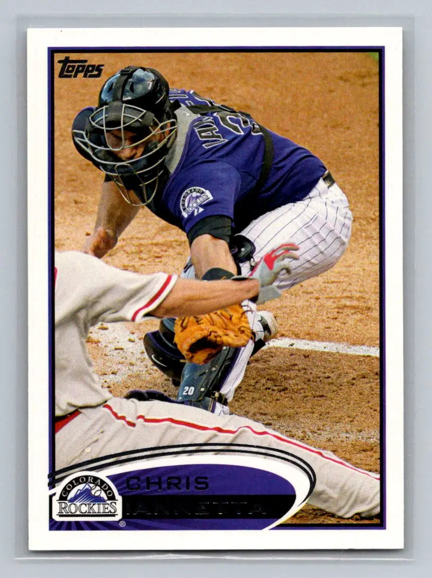 Baseball card of Chris Iannetta from 2012 Topps #21a featuring Colorado Rockies