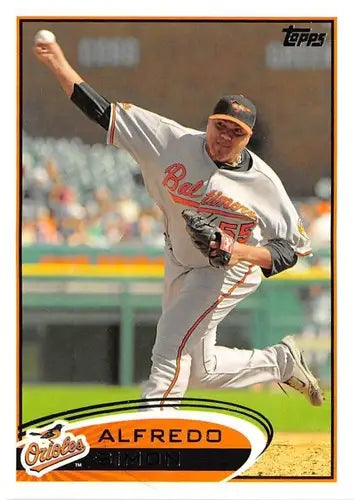Baseball card of Alfredo Simon with original gloss from 2012 Topps Orioles series