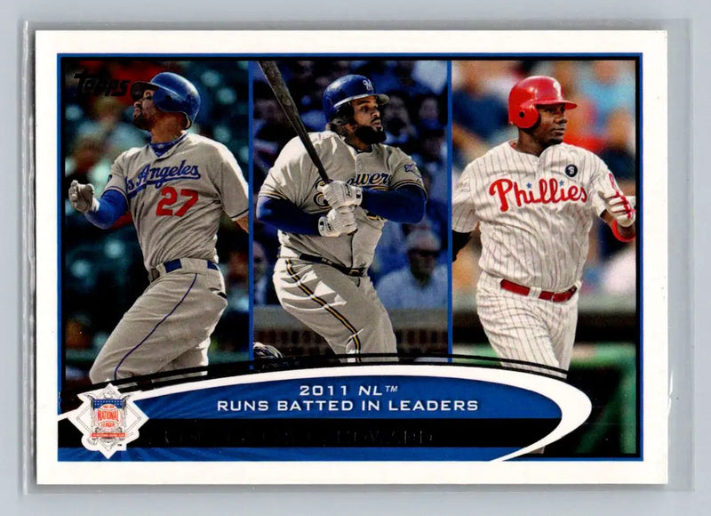 Baseball card featuring Kemp, Fielder, and Howard as 2011 NL Runs Batted In Leaders