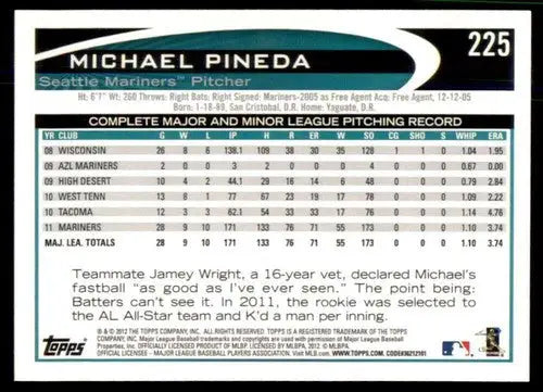 2012 Topps #225 Michael Pineda NM-MT Mariners ID:72813 - Baseball Card Single