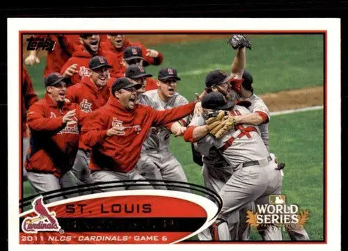 Original gloss of Louis Cardinals celebrating victory with simply Sandoval during 2012 Topps card
