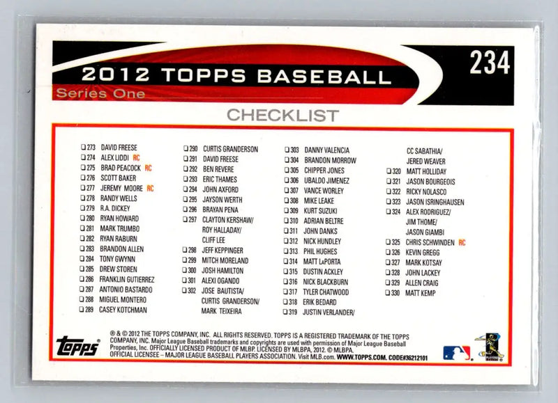 Baseball card checklist featuring Mark Teixeira of the New York Yankees for 2012 Topps #234