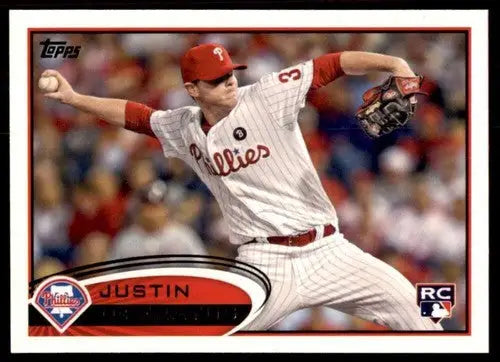 Baseball card of Justin De Fratus rookie Phillies with original gloss NM-MT RC