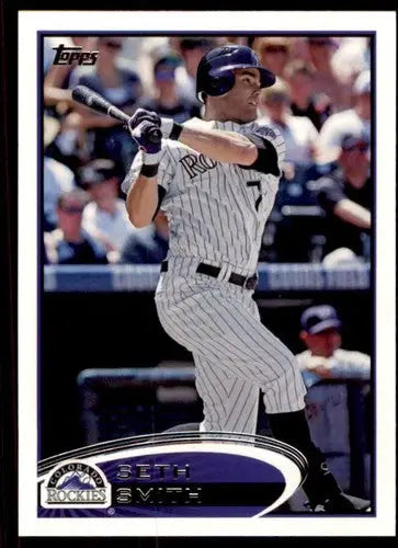 Original gloss baseball card of Seth Smith from 2012 Topps set featuring Simply Sandoval