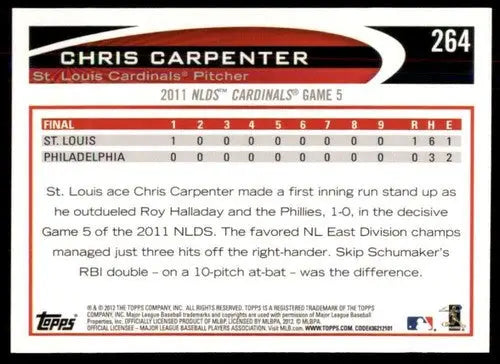 Original gloss Chris Carpenter baseball card from 2012 Topps #264 Cardinals