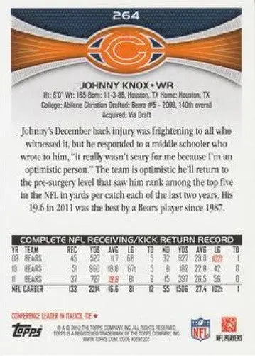 2012 Topps #264 Johnny Knox NM-MT Bears ID:81395 - Football Card Single