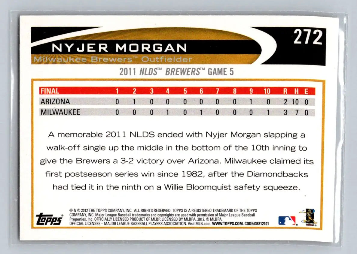 Nyjer Morgan Milwaukee Brewers baseball card from 2012 Topps series