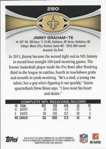2012 Topps #280 Jimmy Graham NM-MT Saints - Football Card Single