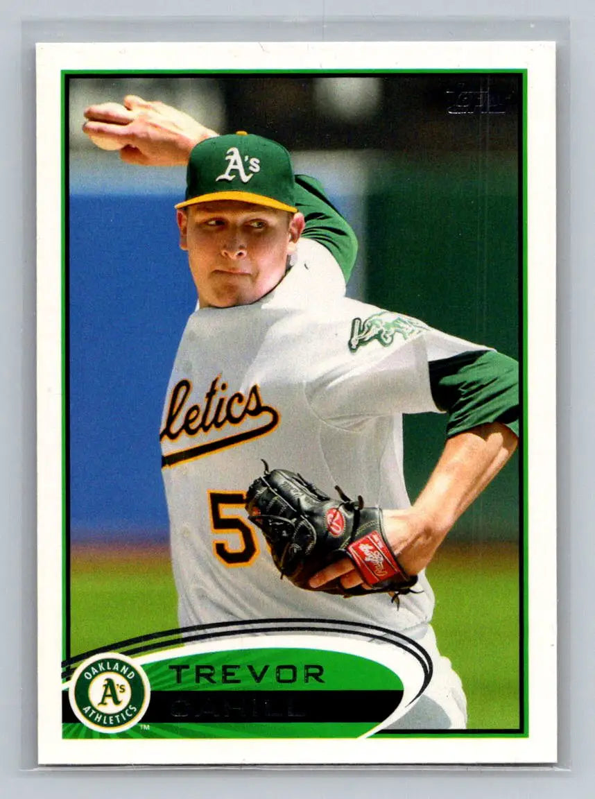 Baseball card of Trevor Cahill, pitcher for Oakland Athletics, from trading cards collection
